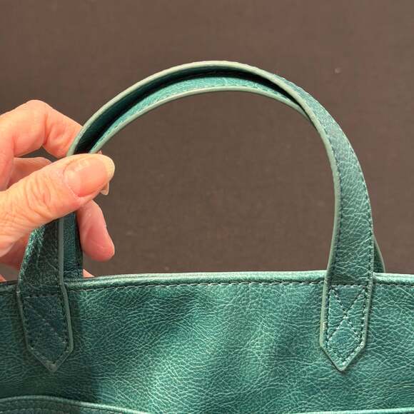 Thirty-One City Scene Bag Teal Distressed Pebble Tote Shoulder Purse - Picture 9 of 12